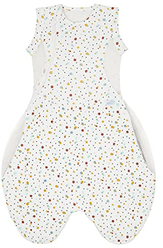 Purflo Swaddle to Sleep Bag,Leichter 0.5 Tog Sommer Infant Swaddle,0–4 Monate,atmungsaktiver Neugeborenen-Babyschlafsack,wächst mit Ihrem Baby,Swaddle Arms In Out oder Out,Hip Healthy,Scandi Spot