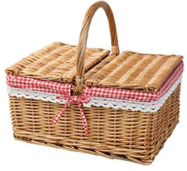 Picknickkorb mit großer Kapazität im Freien Handgefertigter Wicker Picknickkorb Outdoor Tragbare Griffkörbe mit Abdeckung Picknick Basketravel Camping Früchte Korb Picknickkörbe Set Geschenk für Junge