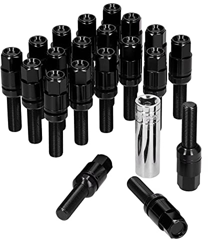 Radverlängerte Radmuttern, 20 STÜCKE Verlängerte Radschrauben M14x1.5 Stahl 28mm/1,1 Zoll Gewinde mit Hülse Universal für Auto(Schwarz)