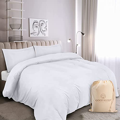 100% Egyptian Cotton Double Size Duvet Cover Set, 1000 TC, 3 Piece, White | Sateen Weave Quilt Cover Set, Soft White Bedding Set, (1 Duvet Cover Double Size, 2 Pillowcases), Luxury Double Duvet Cover