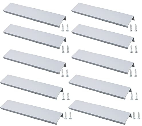 JNRFTY 10 Stück Mattes Silber Griffe Versteckt Modernes Möbelgriffe Küchengriffe Schubladengriffe Aluminium Mit 20 Schrauben Küche Griffe Lochmitte 192MM