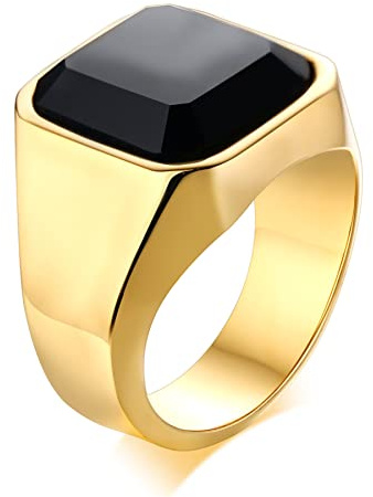 JewelryWe Schmuck Siegelring Herren-Ring Edelstahl Glas Stein Klassiker Viking Ringe Bandring mit Gravur Geschenke für Männer Silber/Gold/Schwarz Größe 54 bis 70