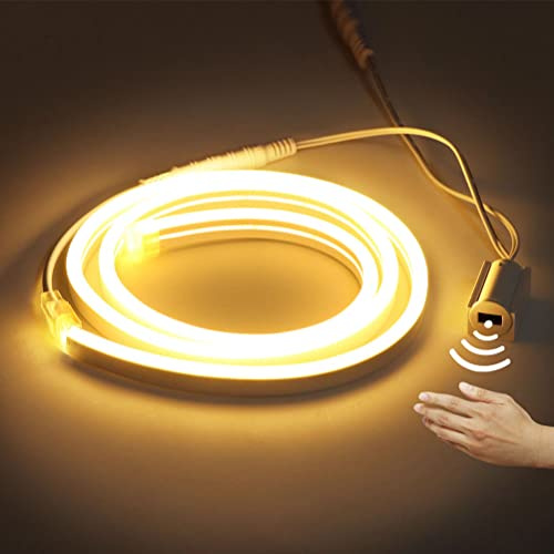 LED Strip mit Bewegungsmelder, 3500K Warmweiss LED Streifen Flexibler Neon LED Streifen für DIY Streifen Schrankbeleuchtung 12V Silikon Neon Streifen mit Netzteil und Controller ​für Schrank Trepp,2m