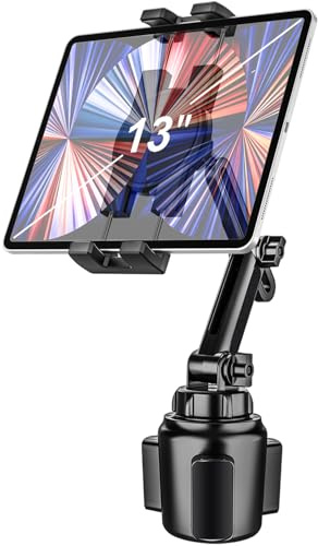 woleyi Cup Holder Car Tablet Mount, iPad Mount Holder for Car/Truck, 360° Rotation Adjustable Universal Tablet Stand Cradle Compatible with iPad Pro Air Mini, Galaxy Tab, Z Fold, iPhone, 4-13 Devices