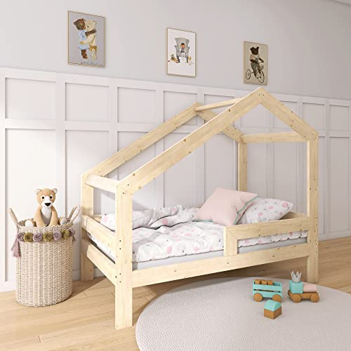 Need Sleep Kinderbett Haus Hausbett 80x160 cm mit Rausfallschutz Kinder Montessori Bett Kleinkind Juniorbett ab 2 Jahre Jungen Mädchen Holz Einzelbett für Kinderzimmer Asymmetrisch