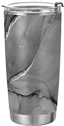 Poeticcity Mixing Acrylic Paints Grey Marble Texture Modern Art Tumbler with Lid and Straw, BPA-Free Vacuum Insulated Thermal Coffee Mug 20oz,Stainless Steel Double Wall Travel Cup Water Bottle