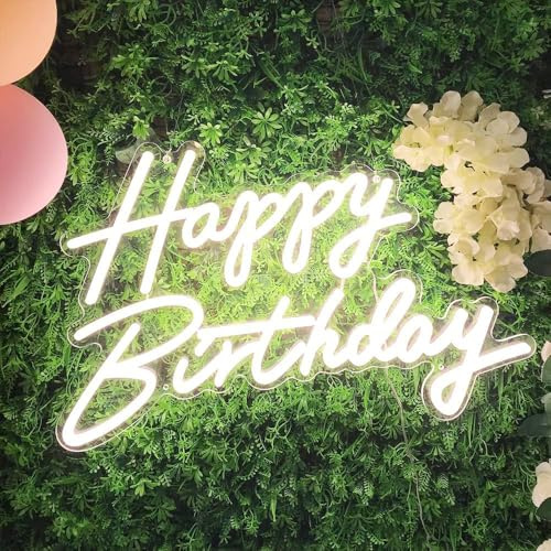 Happy Birthday Neon Sign, 22.4x13.8 Happy Birthday Sign for Birthday Party Decor, Happy Birthday Light Up Led Signs for Backdrop, Neon Birthday Sign for Any Ages Bday Celebration, Warm White DIVATLA
