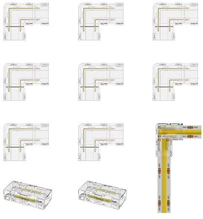PAUTIX 8mm 2-Pin COB Connector 8pcs L-Shaped/Corner Connectors,Reusable Solderless Adapter Terminal Extension Connection,2pcs Gapless Strip to Strip Connectors for COB LED Strip Lights,SMD LED Strips