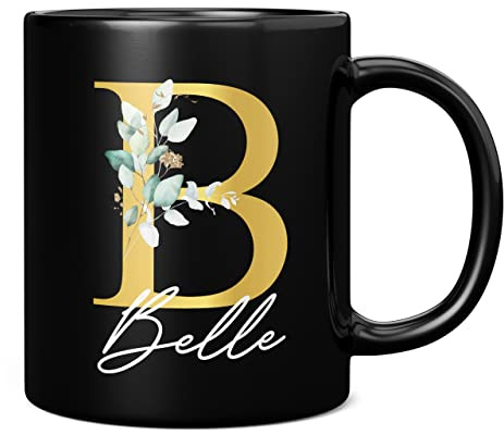 Tazza floreale con lettera B personalizzata con nome, regalo personalizzato, lettera stampata effetto oro, non metallica, tazza da caffè in ceramica per uomini o donne, extra large e gigante, tazza