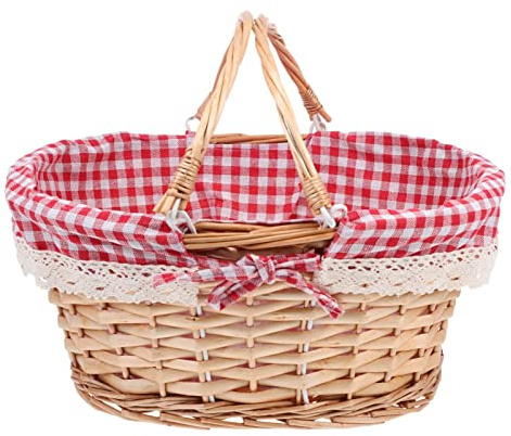 Cabilock Cestino di Vimini con Manico Cestino da Picnic Tessuto Cestino di Vimini Contenitore per Il Pane Portafrutta con Manico Griglia Fodera Centrotavola per Fiori Conservazione Degli