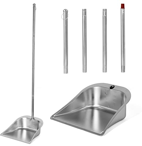 VOOWO Kehrschaufel, groß, robust, mit langem Griff, 109,2 cm, Edelstahl, stehend, aufrecht, Kehrschaufel für drinnen und draußen, mit Griff für Küche und Heimbüro