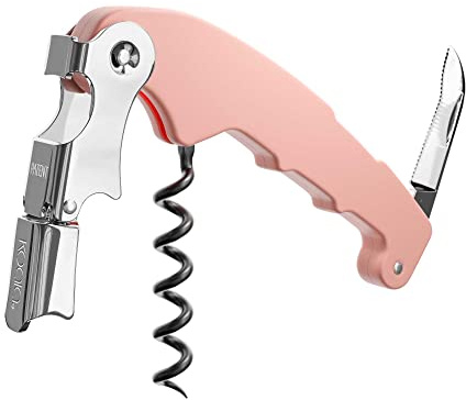 Sacacorchos Profesional Dos Tiempos Koala Retro de Acero Inoxidable con Espiral Antiadherente, Color Rosa