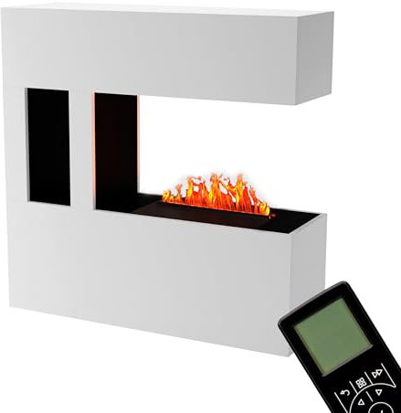 GLOW FIRE Wasserdampf Kamin Schiller Pocket (Standkamin) - Elektrokamin mit realistischen LED 3D-Flammen, Knistereffekt & Fernbedienung, 120x120 cm - Opti-Myst 500 Elektro Kamin, Weiß