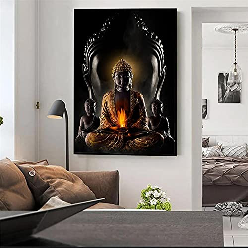 GEMMII Gerahmte moderne Buddha-Gemälde, Buddhismus-Figuren-Poster, abstrakte Leinwand-Wandkunstdrucke, Wanddekoration, 70 x 100 cm Rahmen