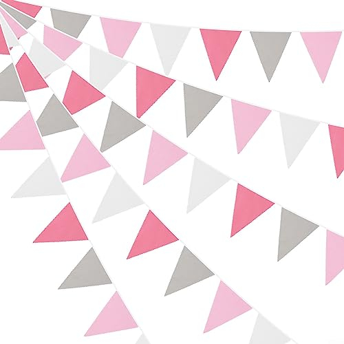 SPORTARC Wimpelkette, mehrfarbig, 10 m, Rosa, Grau, Weiß
