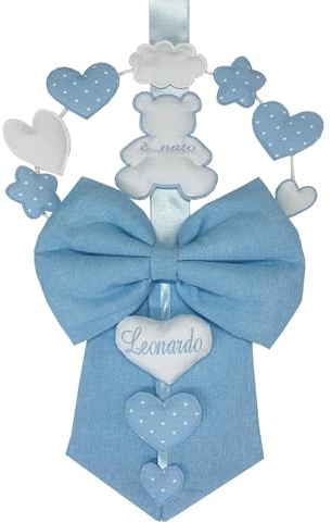 Fiocco Nascita Azul PERSONALIZZATO con NOME Ricamato Made in Italy