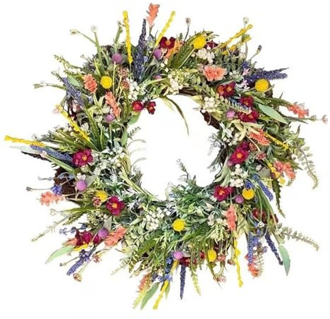 TüRkranz FrüHling, Türkranz, künstliche Wildblumen-Girlande, dekorative Mehrzweck-Girlande, Bunte Frühlings-Sommer-Girlande für Türen, Haustür, Frühlings-Sommer-Kranz (Green, 40cm)