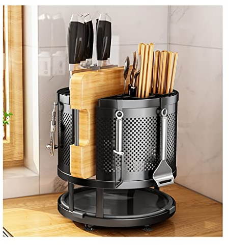Porte-ustensiles Couteau rotatif multifonctionnel rack rack Cuisine baguettes de cuisine cage planche à découper rack rack rack porte-couteau à 360 ° Rotation libre Pot à Ustensiles