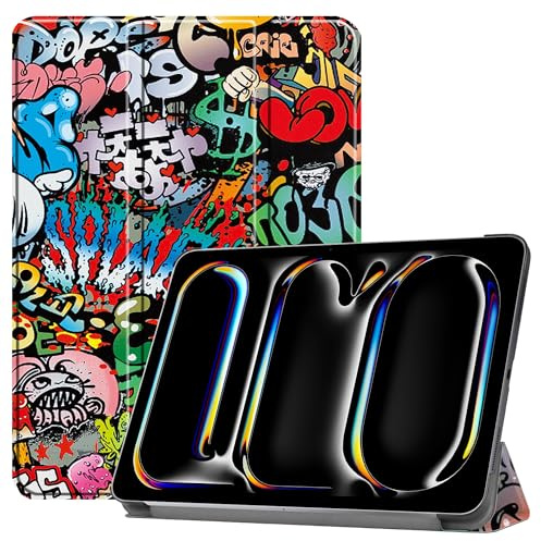 Palizufio Hülle für iPad Pro 13 2024(M4),Schlank Leicht PU Leder Tasche Schutzhülle Flip Folio Dreifach Ständer Klapphülle Abdeckung mit Auto Wecken/Schlafen,Graffiti