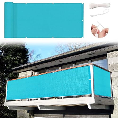 Balkon Sichtschutz Balkonverkleidung 145 x 320 cm Wetterbeständiges Und Pflegeleichtes HDPE Blickdichte Balkonverkleidung Balkonabdeckung mit Kabelbinder für Den Gartenzaun Oder Balkon, Blau