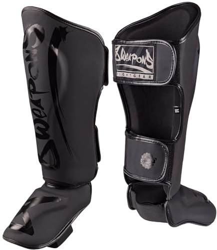 8 WEAPONS Schienbeinschoner Unlimited 2.0, Schwarz-matt, Training & Wettkampf, Hochwertiges Kunstleder und perfekte Dämpfung, Muay Thai, K1, MMA, Karate & Kickboxen