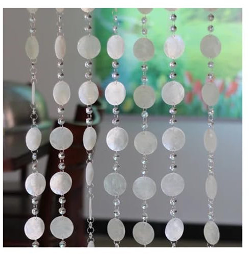 Cortina Cuentas Cortina colgante con cuentas de cristal con acabado de concha natural de 1 m para puerta de entrada, cortina divisoria para el hogar, decoración para bodas y el hogar