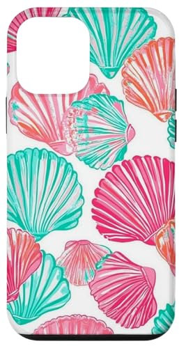 Custodia per iPhone 12 mini Rosa Teal Seashell Coastal Summer, Stella marina, Ragazza