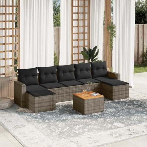 Iiaky 8-TLG. Garten-Sofagarnitur mit Kissen LoungemöBel Balkon Patio Furniture Gartengarnitur Set Grau Poly Rattan - 3224254
