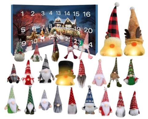 Calendrier De L Avent Gnome 2024, Gnome Calendrier De L'Avent 2024 Avec 3 Gnomes Lumineux + 21 Gnomes Normaux, Calendrier Du Compte À Rebours Des Gnomes De Noël Décorations De Noël Pour L'intérieu