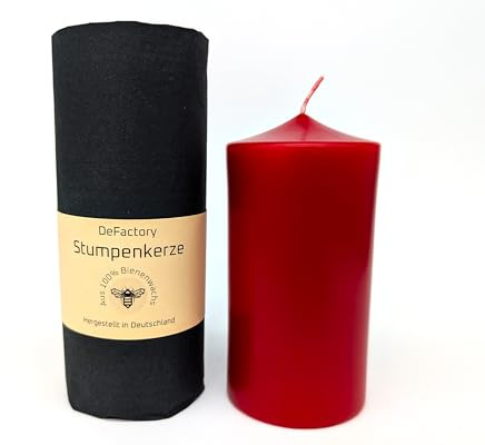 Premium Stumpenkerze 100% Bienenwachs farbig 12cm x 55mm Haushaltskerze Brenndauer 30h (4, Rot)
