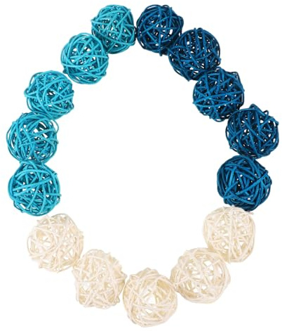 Cabilock 15 Stück Rattankugeln Deko aus Rattan Kugelförmig Weiß und Blau für Hochzeit Schalen Vasen und Selbstgemacht Dekoration