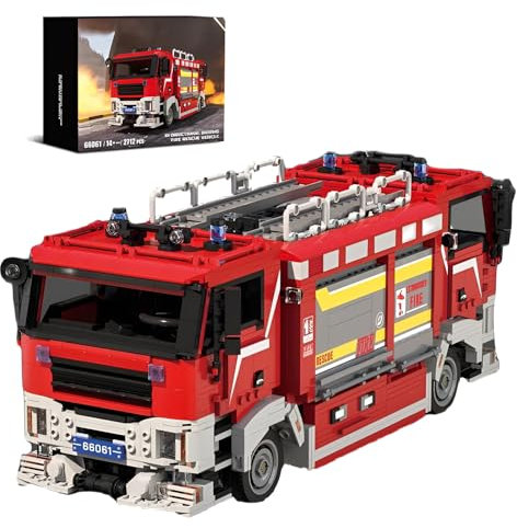 SymGrpu Stadt-Feuerwehr-Rettungswagen Bausteine Bausatz, Bi-direktional fahrendes Feuerwehr-Rettungsfahrzeug Klemmbausteine, STEM Auto Modell Spielzeug für Erwachsene Kinder ab 14 Jahren(2712 Teile)
