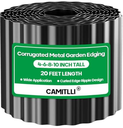 Camitlli Corrugated Metal Garden Edging, Sturdy Tall Landscape Edging Borders, Perfect DIY for Flower Beds, Lawn and Pathway, Tree Surrounds, Paver Edges (Black, 8×20FT)