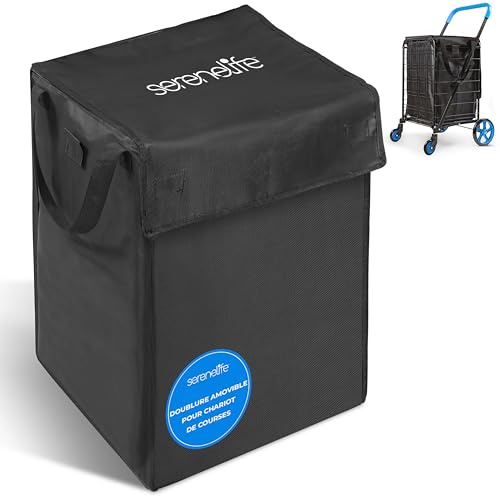 SereneLife Removable Shopping Trolley Bag – 32 x 39 x 50cm Waterproof Tear-Resistant 600D Oxford Fabric Liner for Groceries, Laundry, Luggage – Fits Most Foldable Trolley Carts