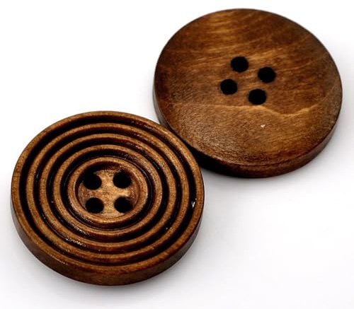 15 edle Holz-Knöpfe 25mm (2,5cm) braun - dunkelbraun rund Rillenmuster Vierlochknöpfe a 2mm je Loch – 4-Loch-Knöpfe mit Rillen zum Annähen nähen aufnähen basteln Bastelknöpfe