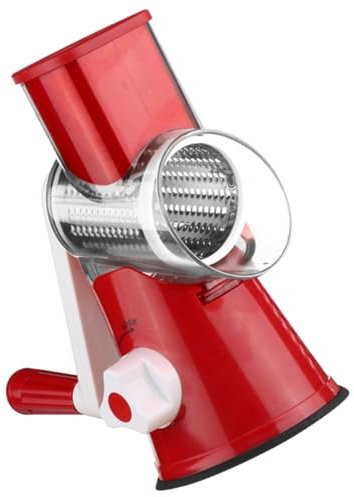 FUNNETOYU Affettatrice Verdure Multifunzionale Rotante con Grattugia e Shredder per Patate e Cetrioli Base con Ventosa Antiscivolo Rosso