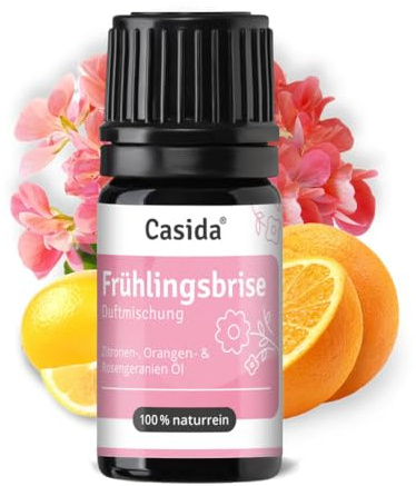 Casida Mélange de parfums Brise de printemps avec huile de géranium citron, orange et rose – Pour un sentiment de pureté et de recommencement – 5 ml – Huiles essentielles 100 % naturelles