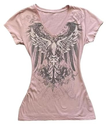 Kvinnor Y2k Emo Grunge tröjor 2000-tal, vintage grafiska baby t-tröjor kortärmad punk gotisk t-shirt toppar tonåringar altkläder gå ut skjorta streetwear sommar, Lila grå, S