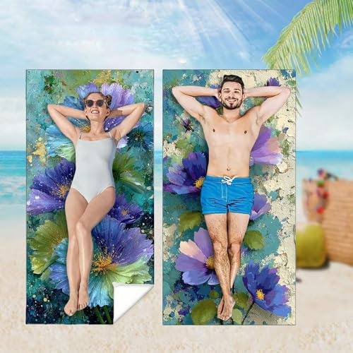 Telo Mare Microfibra Antisabbia, 2 Pezzi Telo Mare Grande 90x160 cm Asciugamano Palestra Viola Stuoia Spiaggia Antisabbia, Super Assorbente, Asciugatura Rapida, per la Spiaggia Regalo Fiore M-6522