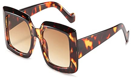 HLVDLSNI Gul fyrkantig glasögonram för kvinnor, överdimensionerade mode genomskinliga optiska glasögonbågar, genomskinliga glasögon för kvinnor, Leopard, Talla única