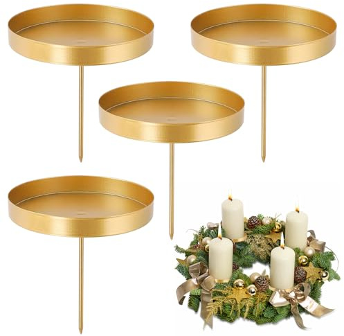 Spetsbst 4 Stück Kerzenhalter Adventskranz Gold, Kerzenständer Adventskranz 8cm Metall Kerzenstecker für Advent Weihnachts Tisch Deko (Gold)