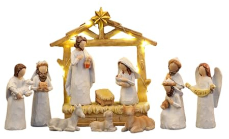 Figura de belén de Navidad, resinas, escena estable, sagrada familia, decoración coleccionable, figura de mesa, esculturas de escena