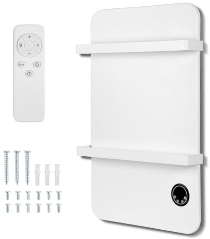 Hebitod Badheizkörper Handtuchwärmer 50 x 90cm Handtuchheizkörper Infrarotheizung 600W Handtuchheizung Wandheizkörper mit 2 Handtuchhalter Weiß