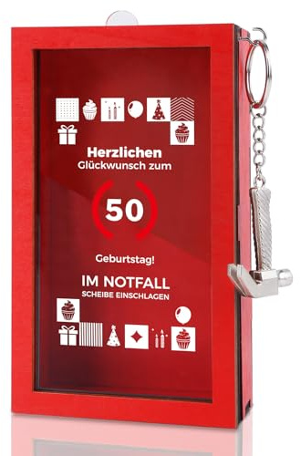 Tutukyle 50 Geschenk Lustige Notfallbox mit Hammer, 50.Geburtstag Geldgeschenke Holz, Personalisierte Geschenkidee für Geld, Deko Holzkiste Kreative DIY lustige Geburtstag für Frauen Männer Freunde