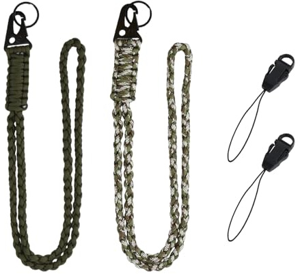 Paracord Schlüsselanhänger, 2 Stück Schlüsselband zum Umhängen mit Karabiner, Paracord Lanyard Schlüsselanhänger Band, Schlüsselbänder Lang für Draussen Camping Wandern Rucksack, Männer Frauen, Grün