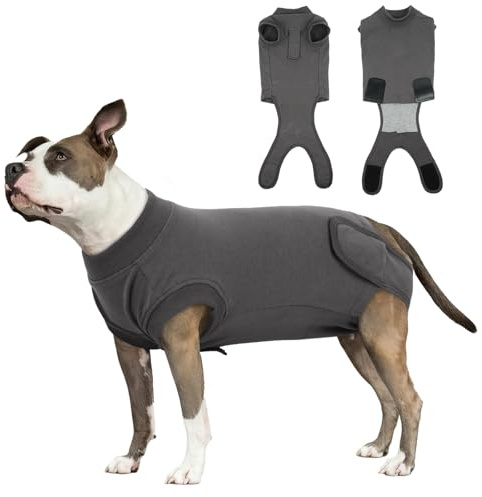 Hjumarayan OP Body Hund Kastration - OP Anzug Hund | Alternative zum Halskragen | Atmungsaktiv, Weich & Elastisch | Verhindert Lecken & Kratzen | Für Rüden & Hündin, Grau M