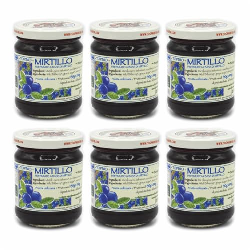 Agritur - Composta Mirtillo Nero Selv. Bio, No Zuccheri Aggiunti solo Zuccheri della Frutta, Naturale, Ideale per Colazione/Merenda, Perfetta come Condimento per Dolci, Pack 6×210g
