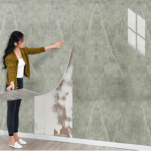 Camiraft Wandpaneele Selbstklebend Grau Marmor Klebefliesen Küche Bad Klebefliesen Wasserfest Fliesenaufkleber mit Steinoptik Abziehen und Aufkleben Selbstklebende Fliesen,300cm x 40cm