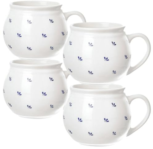 orion group Lot de 4 tasses à café en céramique, 190 ml | petites, avec anse, bleues, à pois, pour café, thé, cacao, vin chaud