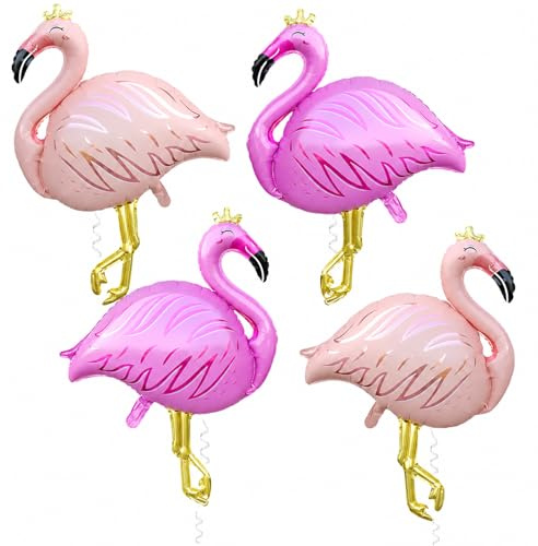 Koboko 4 Stk XXL Luftballon Flamingo Deko Geburtstag, Rosa Flamingo Luftballons Groß Hawaii Deko, Flamingos Ballons Sommer Party Deko, Flamingos Folienballons für Hochzeit Geburtstag Garten Pool Party
